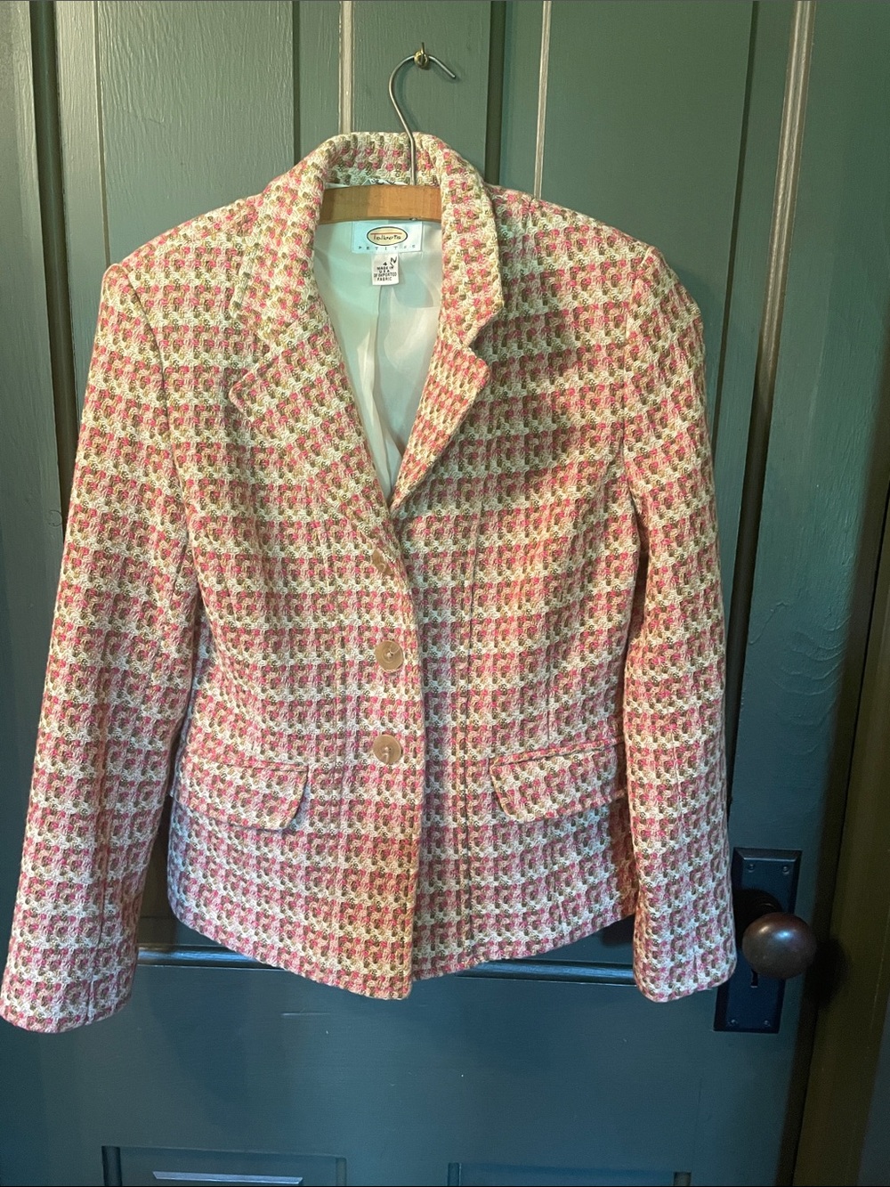Talbots Pink & Cream Tweed Blazer with Notch Lapel